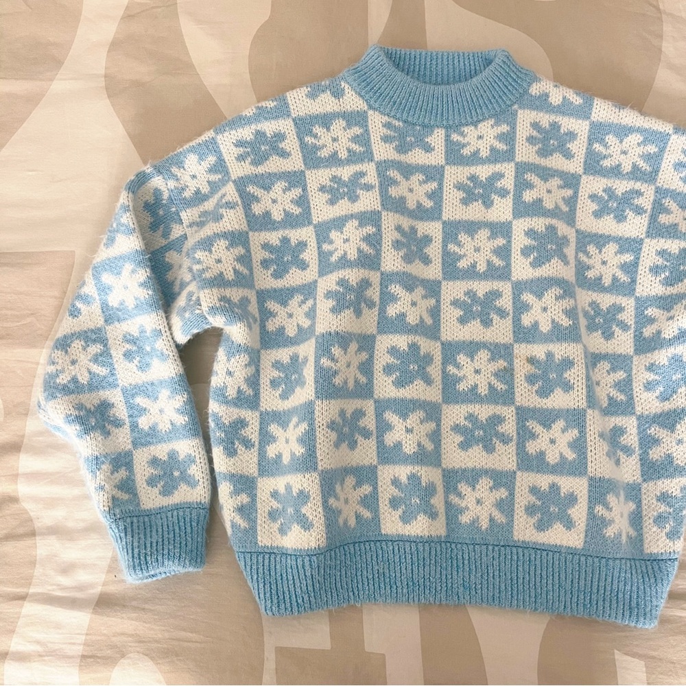 Lisa Says Gah Emma Checkered Flower Sweater